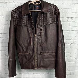 Moonshine Outlaw Men’s Faux Brown Moto Biker Leather Jacket Size Large